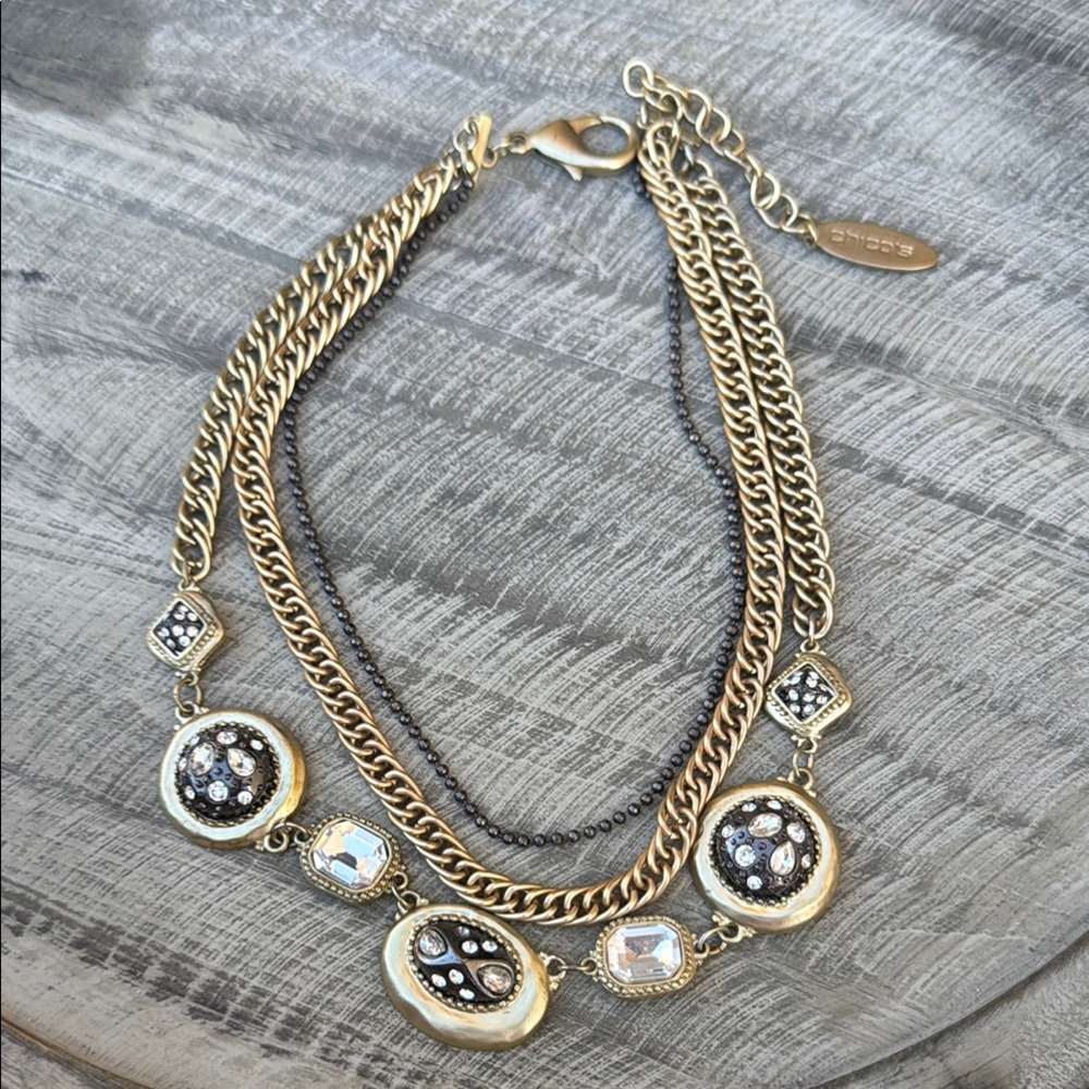 Chico's Gold and Black Layered Statement Necklace